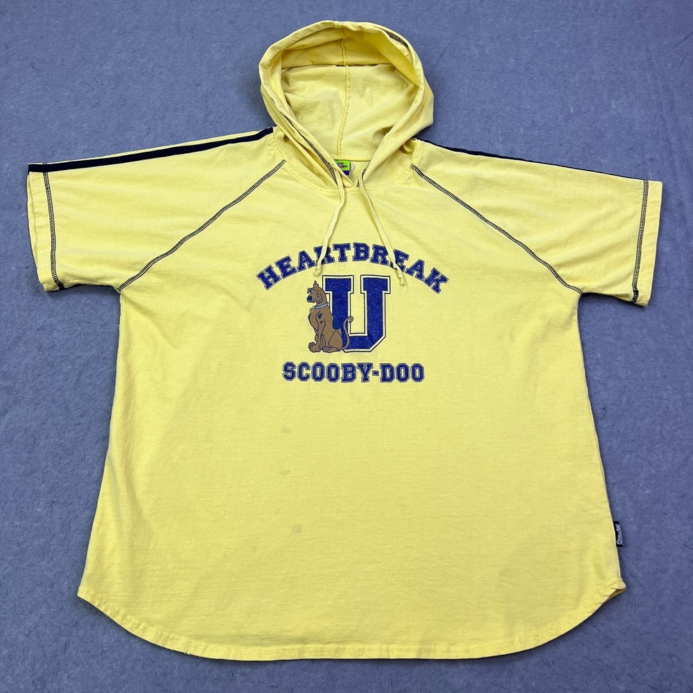 VTG Scooby Doo Heartbreak Hoodie Short Sleeve OS Yellow Oversized University Tee